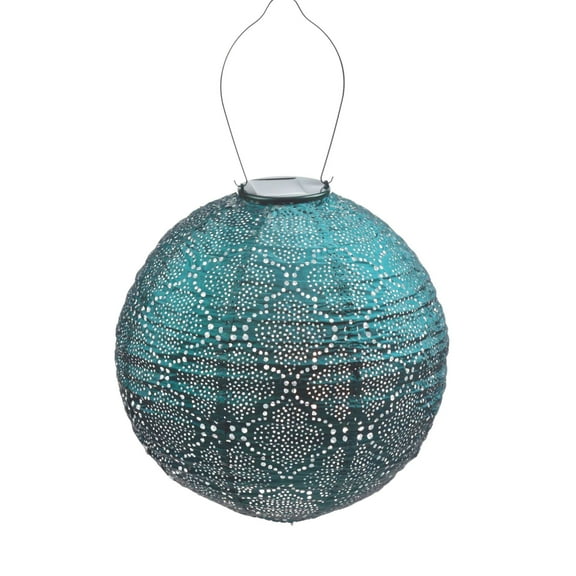 Esschert Design Round LED Lighted Bazaar Lantern - 17.5" - Sea Blue