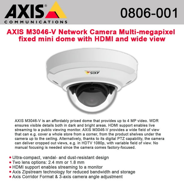 AXIS M3046V Network Camera Multimegapixel fixed mini dome HDMI and