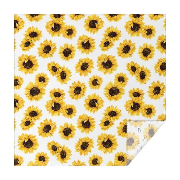 White Sunflower Pattern Square Tablecloth,Waterproof Square Table Cover,Wipeable Spillproof Washable Table Cover for Home Kitchen Party Decor 42"X42"(107x107cm)