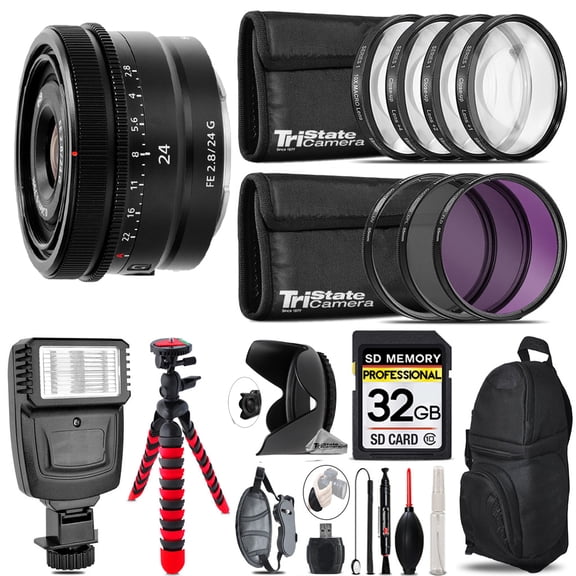 Sony FE 24mm f/2.8 G Lens    Flash    Tripod & More - 32GB Accessory Kit (International Version)