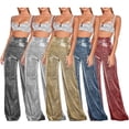 thumbnail image 3 of Pantalones de pierna ancha plateados de cintura alta con personalidad para mujer, pantalones de cintura alta para mujer, 3 of 5