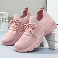 thumbnail image 2 of Platform Sneakers for Women Solid Color Knit Mesh Breathable Slip on Walking Shoes Comfy Stretch Lace up Athletic Shoes Pink Size 8, 2 of 6