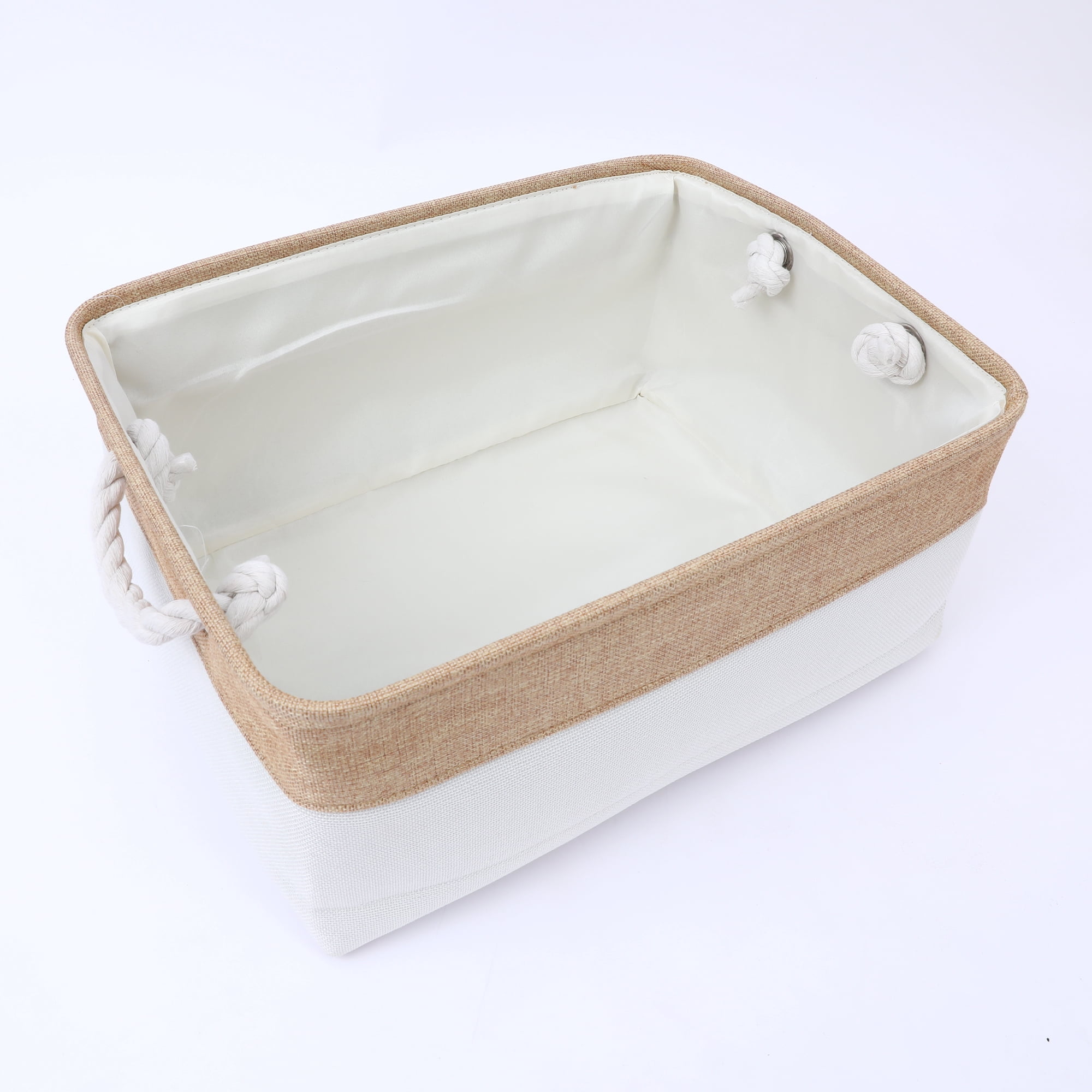Unique Bargains Storage Bin with Handle Fabric Cube Beige/Brown 16*12.5*8in