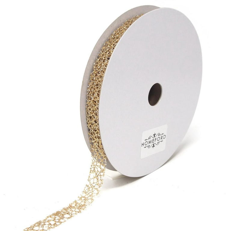 Champagne Gold Wired Ribbon,Metallic Champagne and Glitter Mesh