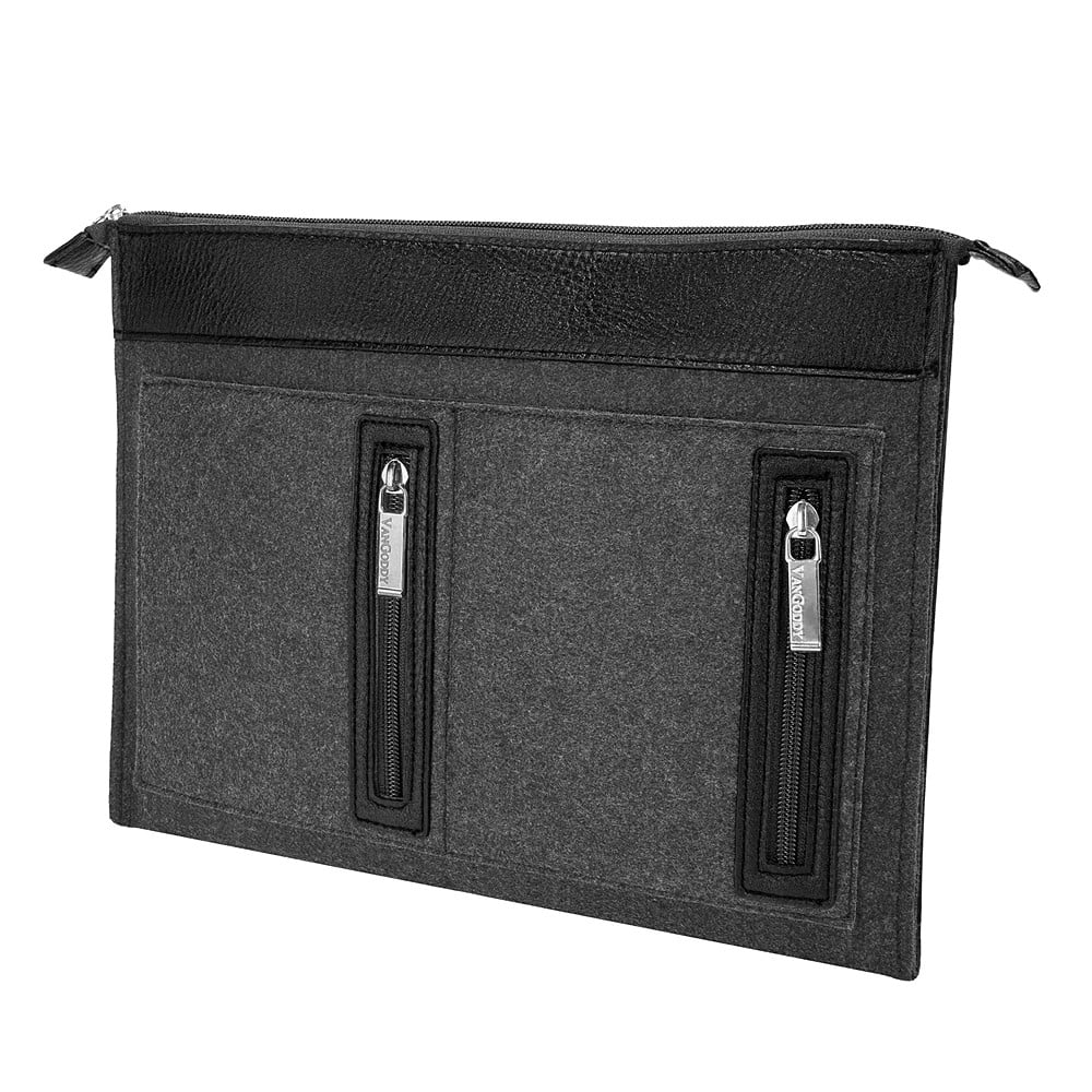 14 Inch Woolen Felt Protective Weather-Resistant Laptop Bag Sleeve For Apple Macbook Air / Pro 13" 2018 With 4 Zippered Compartments For Chargers, Cables, And Accessories (Slate Gray)