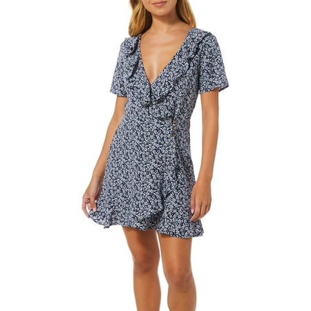 Speechless Juniors Floral Print Button Down Wrap Dress 16W Short