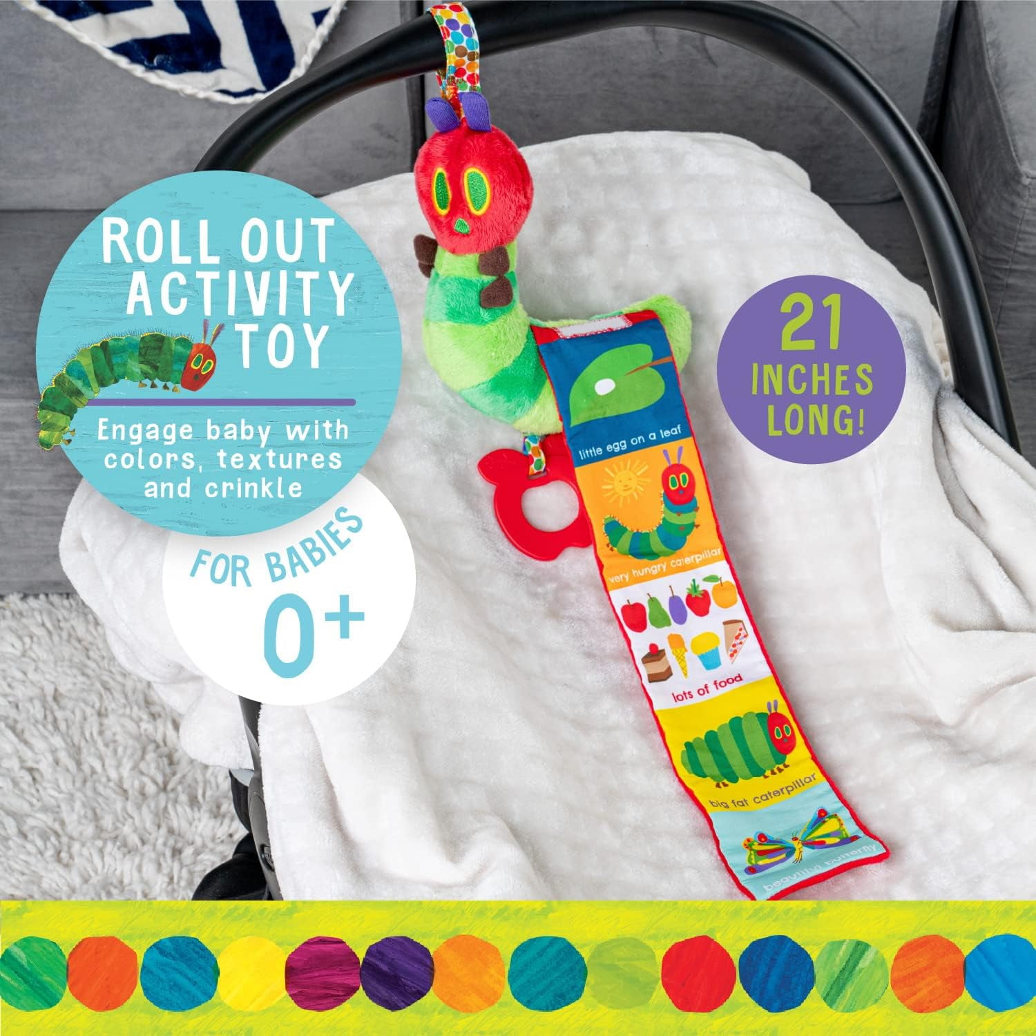 World of Eric Carle The Very Hungry Caterpillar Board Book, Rollout Activity Stuffed Plush Toy, Gel Soother, and Gift Book Bag (Educational Gift Set Touch and Feel Crinkle Toys for Little One)