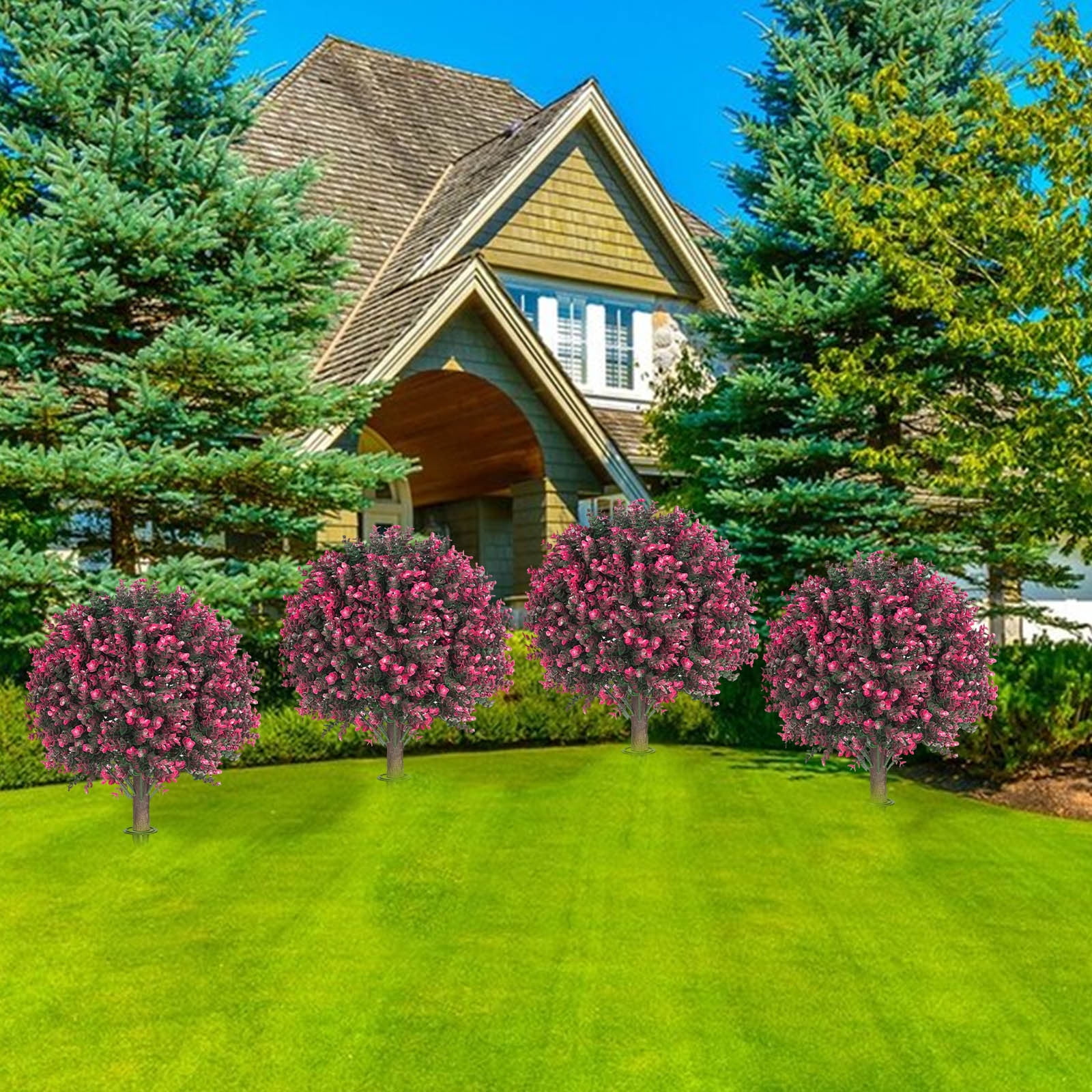 XINGAG Flowers, Artificial Rose Boxwood Topiary Ball Tree for Outdoor with Ground Spike, UV Resistant Greenery Shrubs, Rose Boxwood for Garden, Yard, Porch, Patio Decor