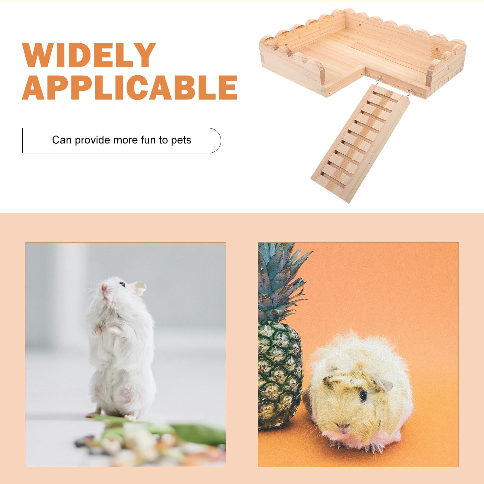 OFFIGAM Small Pet Hamster Play Platform Wood Toy in Khaki Color, 1 Set Cage Accessory for Hamsters and Small Animals