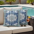 thumbnail image 4 of Blue Boho Outdoor Waterproof Pillow Covers, Farmhouse Bohemian Medallion Oriental Flower Decorative Square Throw Pillowcase Sofa Cushion Sham for Patio/Couch/Chair, 24"x24" 2 Pack, 4 of 8