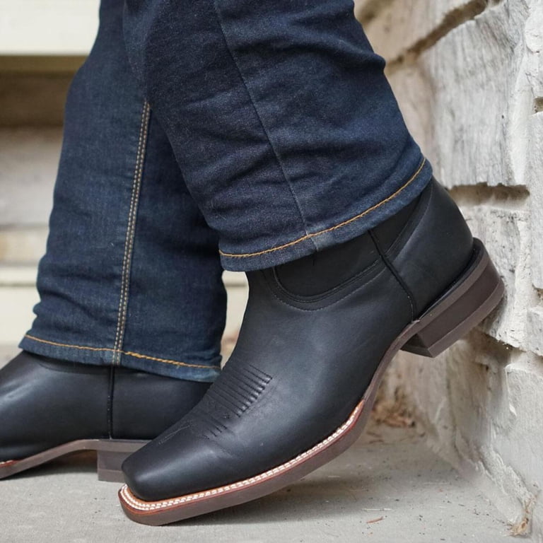 Black Square Toe Leather Cowboy Boots H4002 - Walmart.com