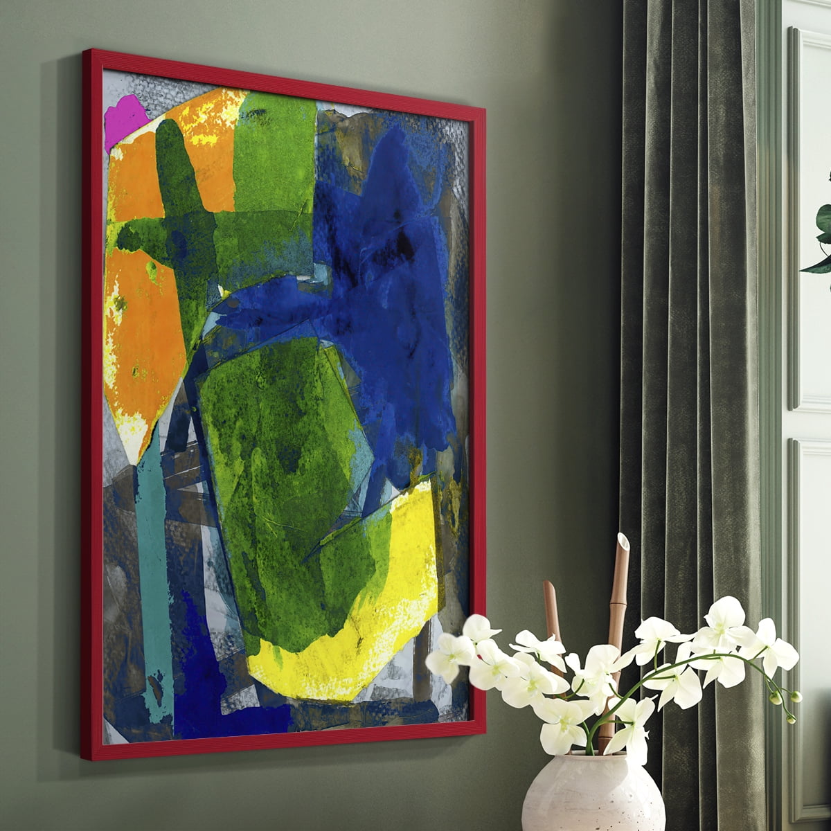 Brights Strokes I Framed Print in Red Solid Wood Framed Print No Nail Hanging