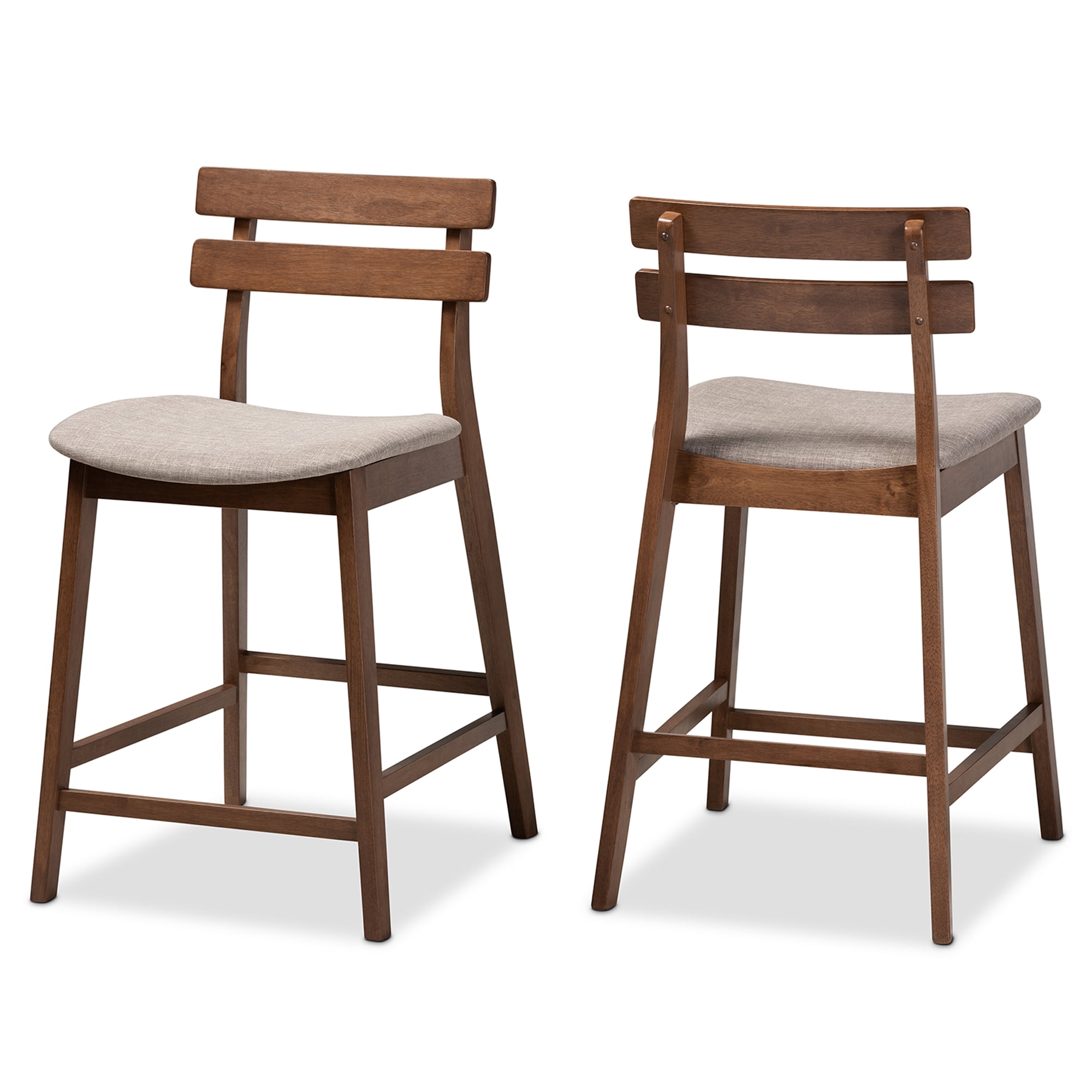 Baxton Studio Larine Modern and Contemporary Light Gray Fabric Upholstered Walnut Finished 2-Piece Wood Counter Stool Set Set