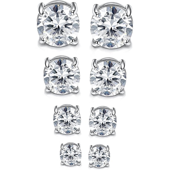 4 Pairs Stainless Steel Mens Womens Magnetic Stud Earrings Non-piercing CZ 4-7mm