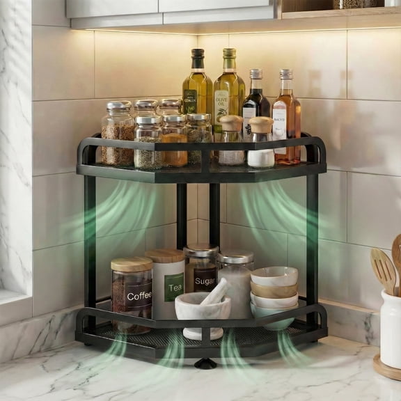 Luckytree  2-Tier Spice Rack and Organizers，Anti-Rust Coating Iron Stackable 2-Tier Countertop，Multifunctional Storage Rack，Suitable for bathroom and kitchen use.