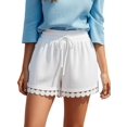 thumbnail image 2 of Women'S Shorts Summer Casual Loose Elastic Waist Drawstring Lace Boho Beach Cover Up Shorts White S, 2 of 9