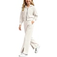 thumbnail image 4 of CYRBOKO Sweaters Outfit Sets for Girls, Casual Long Sleeve Zipper Fall Winter Hooded Tops and Flared Pants Beige Size 1-2 T, 4 of 6