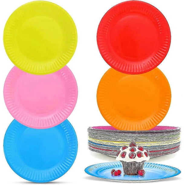 Set Of 50 Diy Plates, Round Diy Coloured Paper Plates Disposable Party Plates Multicoloured Biodegradable Paper Plates For Parties And Picnics