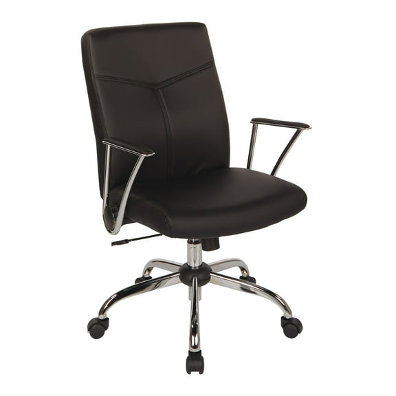 OSP Home Furnishings Faux Leather Chair in Black with Chrome Base