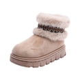 thumbnail image 5 of Girls Platform Snow Boots Cute Warm Plush Bohemian Embroidery Suede Slip on Winter Ankle Booties Chunky Soft Sole Nonslip Indoor Outdoor Warm High Top Boots 2.5 Big Kid Beige, 5 of 5