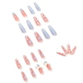 thumbnail image 2 of Uñas postizas largas con diseño de flores bonitas, diseño de lazo brillante, cobertura total, uñas postizas artificiales estilo bailarina para mujeres y niñas, 24 unidades, 2 of 6