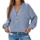 thumbnail image 2 of Blusas Tipo Suéter de Larga Informales con Cuello en V y Cuello de Gofre para Mujer Azul M, 2 of 9
