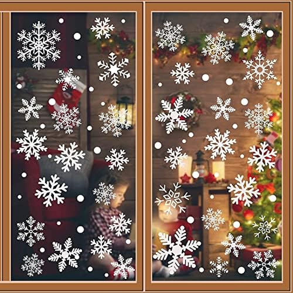 Christmas White Snowflakes Window Clings Decal Stickers Ornaments for Winter Frozen New Year Wonderland Decorations Party Supplies(155PCS+, 8 Sheets)