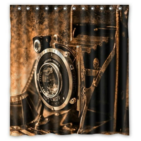 Greendecor Vintage Camera Waterproof Shower Curtain Set With