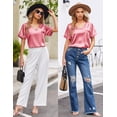thumbnail image 4 of Ekouaer Silk Pajama for Women Short Sleeve Satin Pj Set Two Piece Soft Sleepwear Loungewear Casual Pjs for Summer, 4 of 6