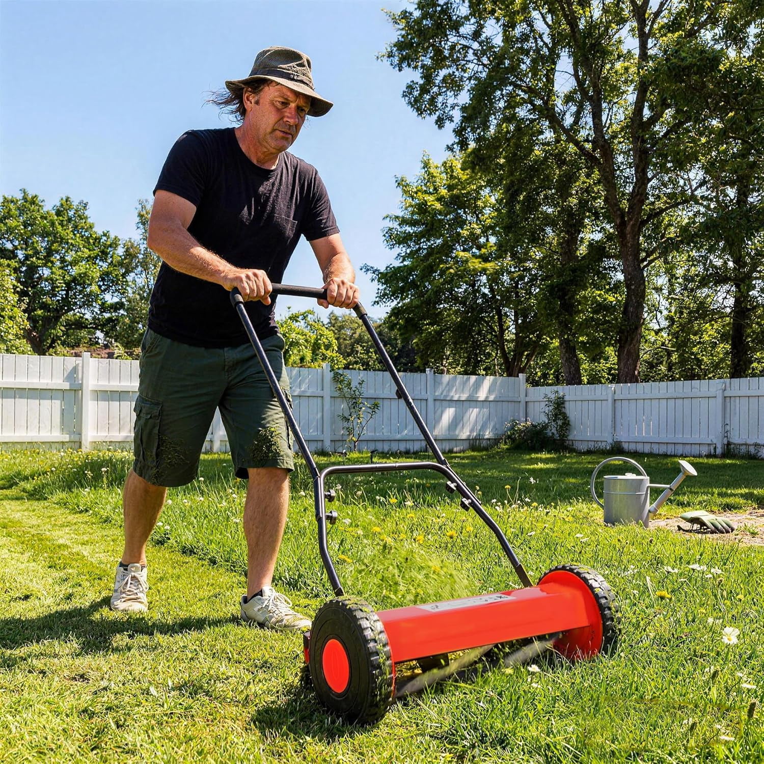 14in Push Reel Lawn Mower 5-Blade Manual Walk-Behind Mower Adjustable Cutting Height Compact Quiet for Small Yards and Easy Lawn Care