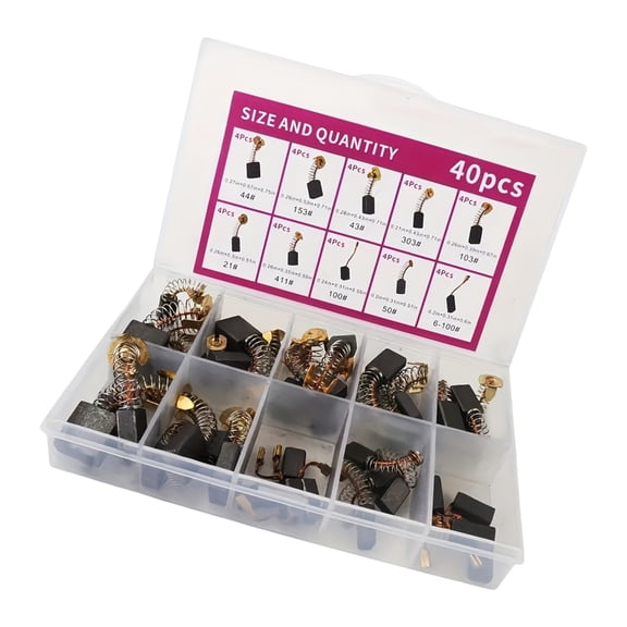 40pcs Electric Motor Brushes 10 Different Motor Brush Sizes Copper Alloyed Blend for Power Tool Repair Maintenance
