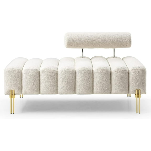 MMZP 53.2" Modern Loveseat Sofa Couch, Upholstered Accent Sofa with Golden Legs and Adjustable Backrest, Small Teddy Fleece Couches for Bedroom, Living Room, Compact Small Space (Beige)