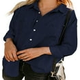 thumbnail image 2 of Women Button-down Denim Shirt Irregular Long Sleeve Lapel Loose Blouse Tops with Pockets Streetwear, 2 of 6