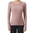 thumbnail image 2 of CQONEPT Women's Soft Crew Neck Long Sleeve T-Shirt Fitted Basic Top for Casual Going Out Fall Stretch Tee Pink XL, 2 of 5