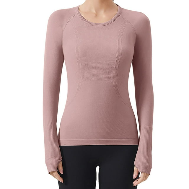 Hvobtty T-Shirt à Manches Longues Décontracté à Col Rond pour Femmes, Vêtements de Sport de Course à Manches Longues pour Femmes et Tenue de Yoga Respirante Sans Coutures