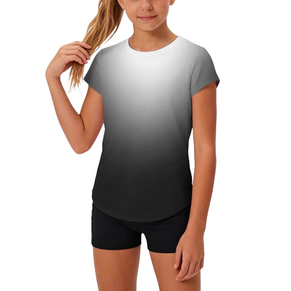 FAHXNVB Girls Gradient Color Athletic T-Shirts Short Sleeve Quick Dry Crewneck Tees Tops Casual Fashion Breathable Shirts 4-14 Years