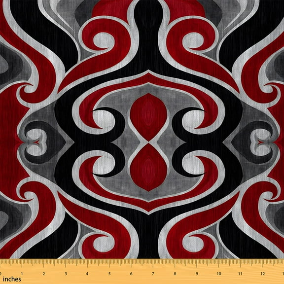 jejeloiu Abstract Geometric Pattern Fabric by the Yard 1 Yard,Geometric Aesthetic Home Decor Fabric by the Yard,Black Gray Red Sewing Fabric For Girls Boys,Super Cozy Room Decor