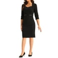 thumbnail image 2 of INSPIRE CHIC Allegra K Work Office Dress for Women's 3/4 Sleeve Belted Sweetheart Neck Sheath Dress XL Black, 2 of 6