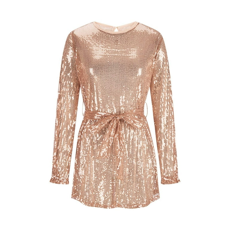 open back long sleeve wedding dress Dressself Sequin Long Sleeve Backless Beach Wedding Dress