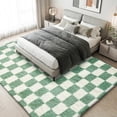 thumbnail image 3 of Pentantan 8ft x 10ft Shag Area Rugs for Living Room, Classic Checkered Fluffy Bedroom Carpet, Light Green & White, 3 of 7