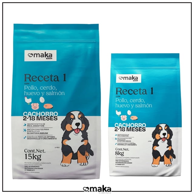 Maka Receta 1 Cachorro 15 Kg + Maka Receta 1 Cachorro 8 Kg