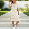 thumbnail image 2 of THDHVS Outfits for Girls,Toddler Girl Outfits,Solid Color Ruffle Sleeve Off Shoulder Top and Full Skirt Set for Girls Summer Party Outfit 10-11 Years, 2 of 9