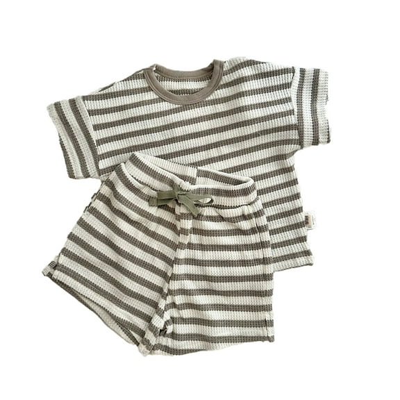 XBASW Baby Toddler Short Sleeve T-Shirt   Shorts Cotton Striped Set Infant Boys Girls Summer Casual Outfits 3M -4T