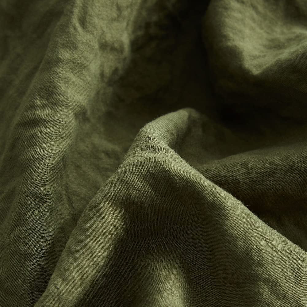 Army Green Washed Cotton Duvet Cover Set Cotton Like Textured Breathable Lightweight Bedding Set,Queen Size