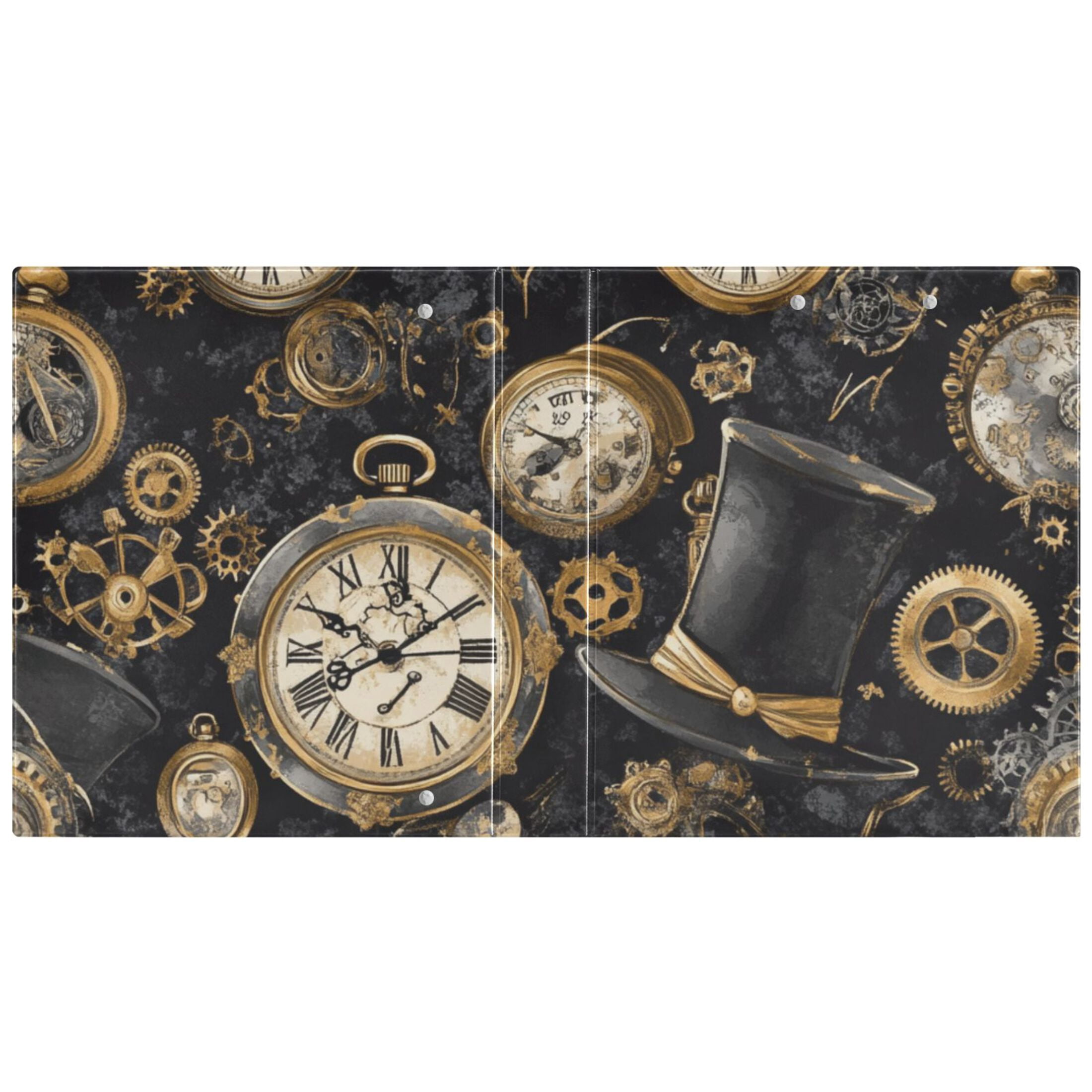 Gold Pocket Watches 3 Ring Binders 1.5 inch Hardcover File Folders with Interior Pockets A4 Size Organizer for School Office Hospital