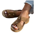 thumbnail image 1 of Comfortable Backless Wedge Sandals for Women Wide Toe Box Slip On Platform Sandal Non Slip Walking Slide Shoes Brown Size 9.5, 1 of 7