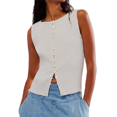 thumbnail image 2 of Women Button Down Vest Ribbed Sleeveless Cardigan Tank Top Y2k Crewneck Slim Fit Knit Vest Tops Going Out Crop Top White L, 2 of 7