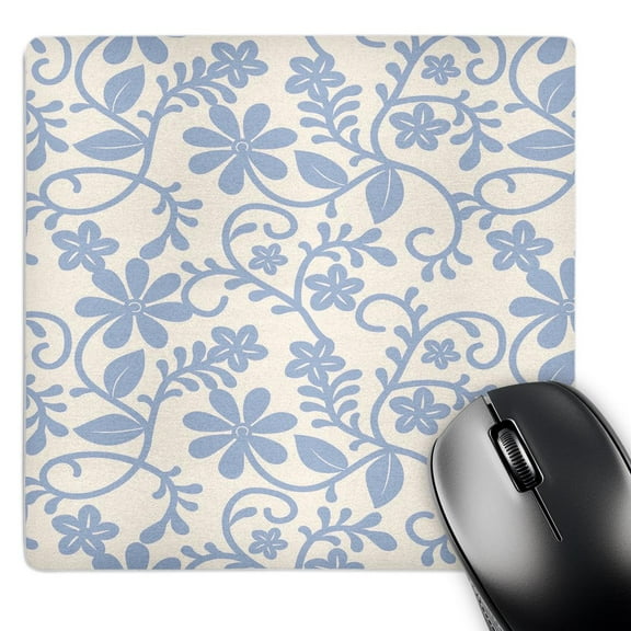 3dRose, Gorgeous Floral Design in Pastel Blue on White Background, MousePad