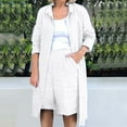 thumbnail image 2 of 2 Piece Linen Shorts Sets Full Sleeve Button Up Long Top Shirt and High Waist Shorts Summer Fall Outfits for Women Loose (L, White), 2 of 5