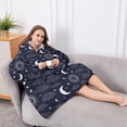 thumbnail image 5 of Oversized Wearable Blanket Hoodie,Dark Blue Sun Moon Cloud Pattern Sherpa Blanket Hoodie with Super Pockets,Super Warm Fuzzy Pullover for Women & Men, 5 of 6